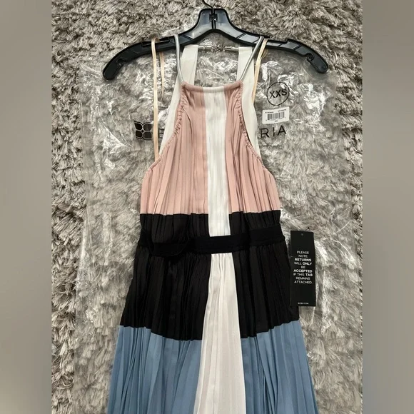 NWT BCBGMaxAzria “CONSTANTINE” Pink & Blue Pleated Maxi Dress – Size XXS - Picture 12 of 17